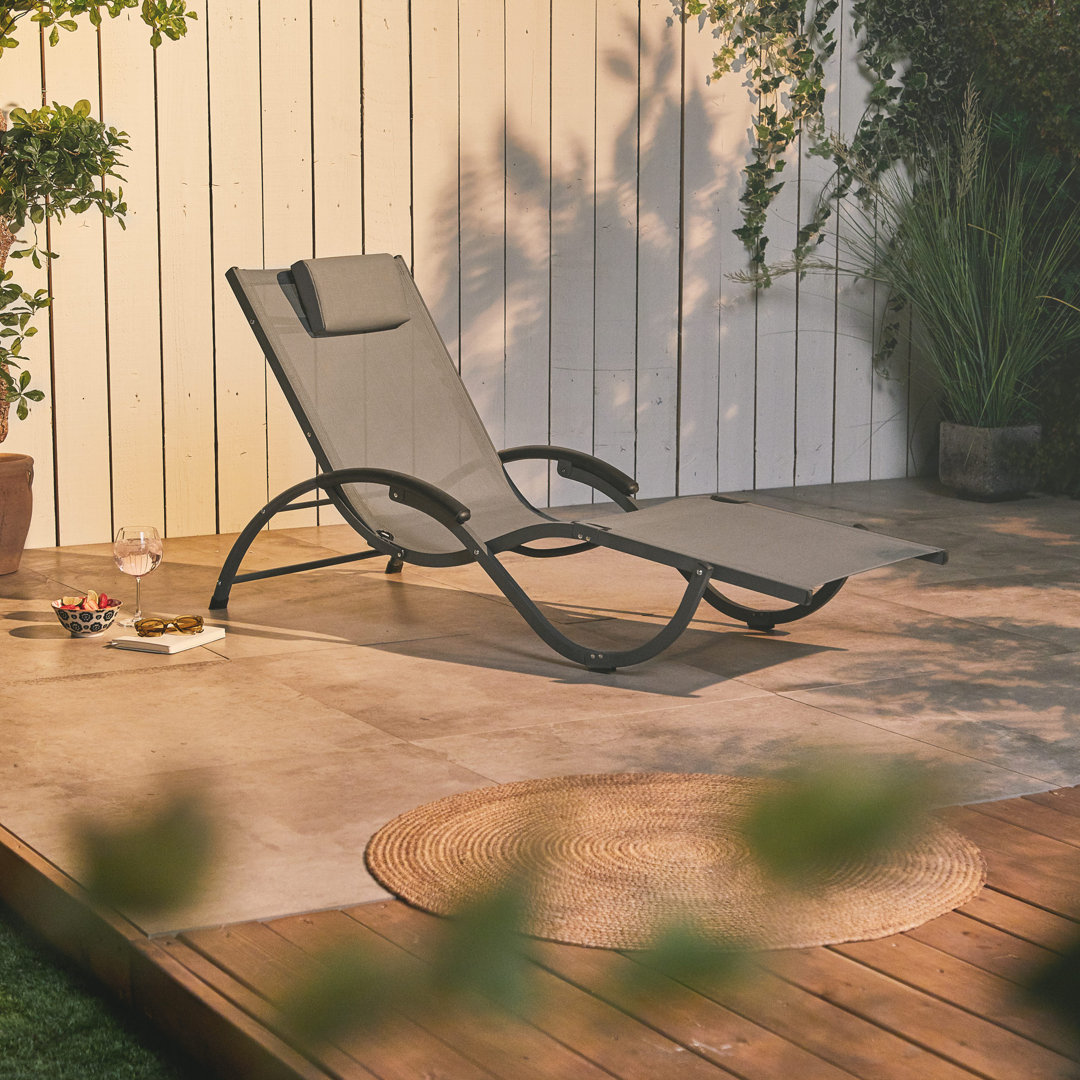 VonHaus Reclining Sun Lounger Black 78cm H X 64cm W X 178cm L